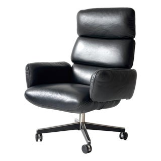 1980s Executive Leather Office Chair Attributed to Otto Zapf for Knoll For Sale