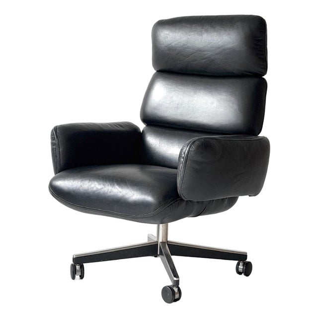1980s Executive Leather Office Chair Attributed to Otto Zapf for Knoll For Sale