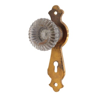 Vintage Fluted Glass & Brass Passage Door Knob Set For Sale
