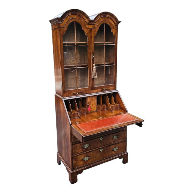 Late 20th Century Chippendale Style Double Bonnet Secretary For Sale