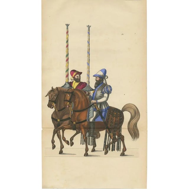 Paper Reibisch, Medieval Horsemen with Festive Standards, 1842, Lithograph For Sale - Image 7 of 7