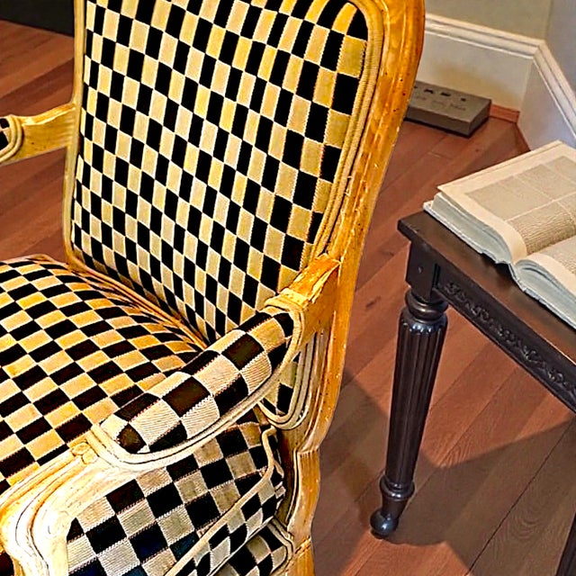1960’s Polychromed Beechwood Louis XV Checker Upholstered Fauteuil For Sale - Image 4 of 17