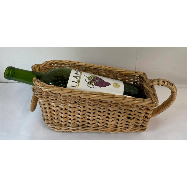 Vintage Wicker Wine Bottle Caddy Basket For Sale In Dallas - Image 6 of 7