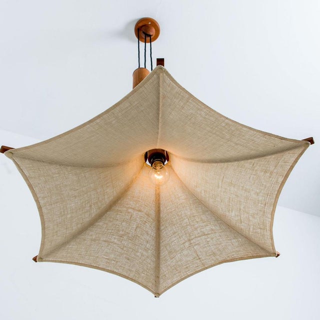 Wooden Pendant Light with Textile Shade from Domus Germany, 1970s For Sale - Image 13 of 18