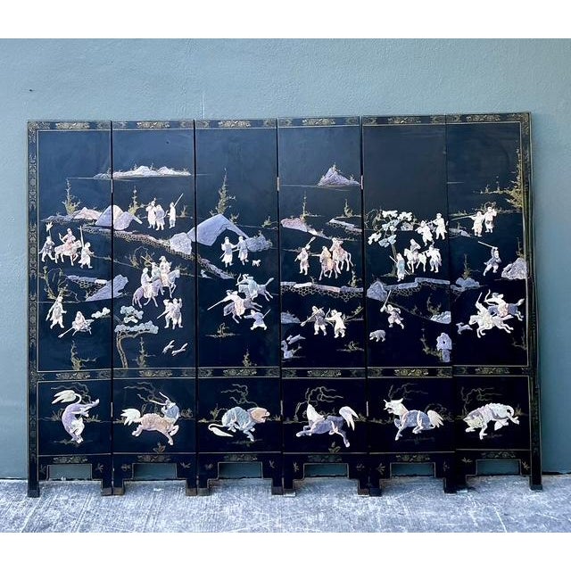 Vintage Asian Carved Soapstone Figurative 6 Panel Screen For Sale - Image 4 of 12