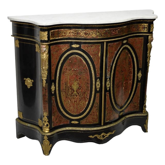 Antique French Style Marble Top Two Door Cupboard For Sale