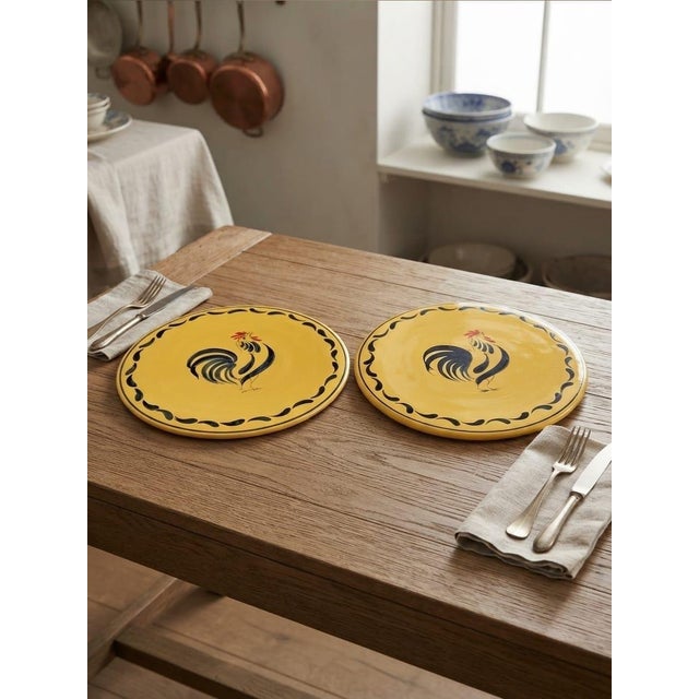 Vintage French Country Yellow Ceramic Rooster Placemats / Trivets - a Pair For Sale - Image 11 of 12
