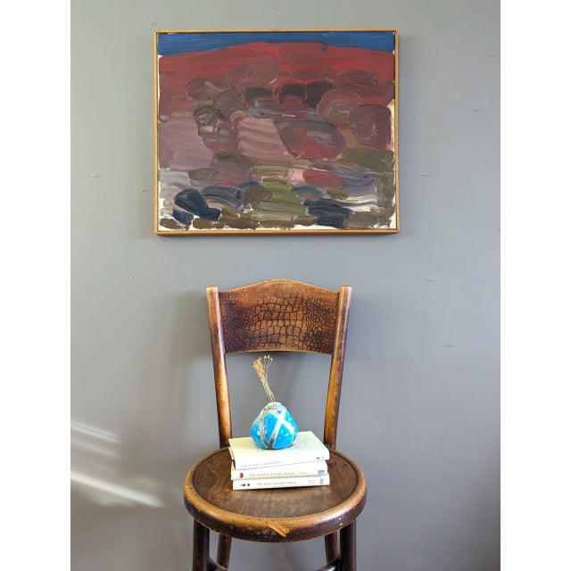 Abstract Mid-Century Modern 'Crimson Horizons' Vintage Swedish Original Abstract Landscape Oil Painting, Framed For Sale - Image 3 of 9