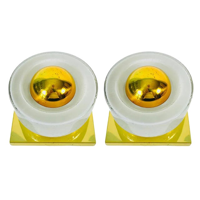 Brass and Bubble Glass Wall Lamps by Glashütte Limburg, 1980s, Set of 2 For Sale