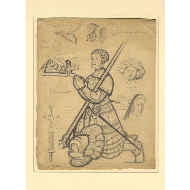 Heinrich Schlitt, German Medieval Costume Studies, 1875, Graphite Drawing For Sale - Image 3 of 5