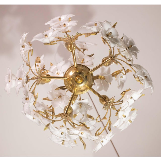Murano Style Chandelier White Flowers, 1970 For Sale - Image 10 of 12