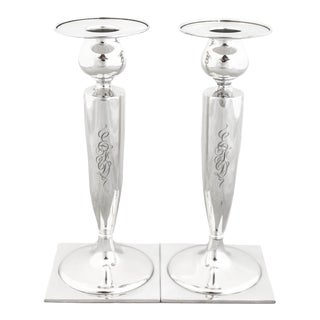 1940s Sterling Silver Candlesticks - A Pair For Sale