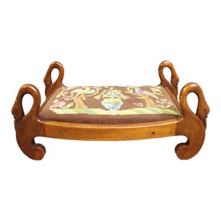 Swanhead & Needlepoint Mahogany Footstool For Sale