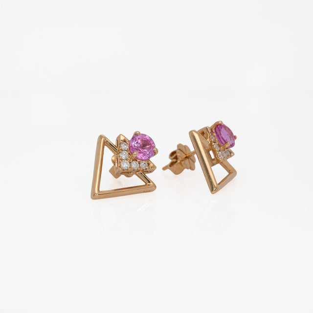 1.5cts Pink Sapphire Stud Earrings With Natural Diamonds Accents: Solid 14k Gold, A Pair For Sale In Columbus - Image 6 of 9