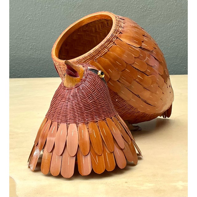 Capture the charm of mid-century artisan craft with this exquisite Shanghai weave bird basket. Expertly hand-woven from...