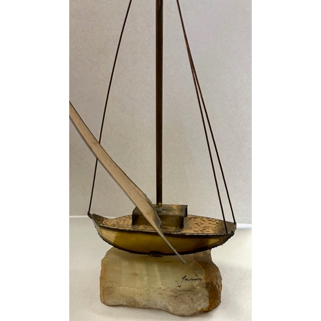 Mid-Century Modern Mid Century Mario Jason Brass Sailboat Sculpture on Stone Base - Signed For Sale - Image 3 of 9