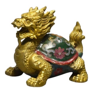 Gilt Bronze Cloisonné Enamel Dragon-Turtle Figure For Sale