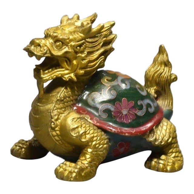 Gilt Bronze Cloisonné Enamel Dragon-Turtle Figure For Sale