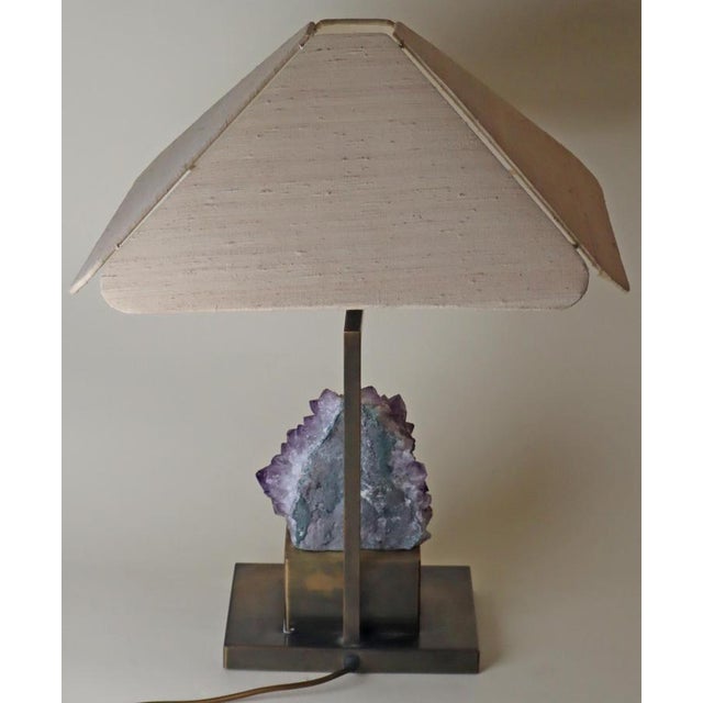 Amethyst Table Lamp in Brass with Silk Lampshade, 1970s For Sale - Image 9 of 18
