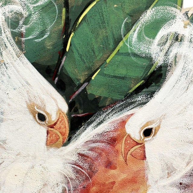 Mid-Century Modern Mid-Century Hawaiian Cockatoo & Botanical Airbrush Original Painting Signed Seay, Framed For Sale - Image 3 of 12