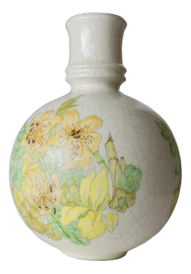 Vintage Ceramic Vase with Green and Yellow Floral Design from Ernestine, Italy, 1960s