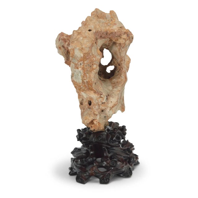 Large Chinese 'Taihu' Scholar Stone on Custom Carved Wood Stand For Sale - Image 4 of 5