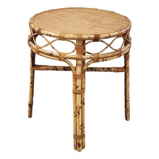 Vintage Bamboo & Rattan Boho Chic Style Side Table For Sale