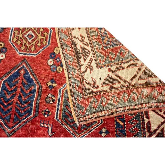 1900s Red Vibrant Field Antique Caucasian Tribal Geometric Akstafa Kazak Rug For Sale - Image 9 of 9