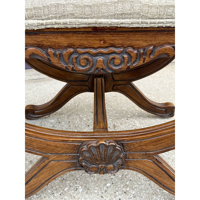 Wood Late 20th Century Renaissance Style Bench With Curule Leg and Alligator Texture Seat For Sale - Image 7 of 8