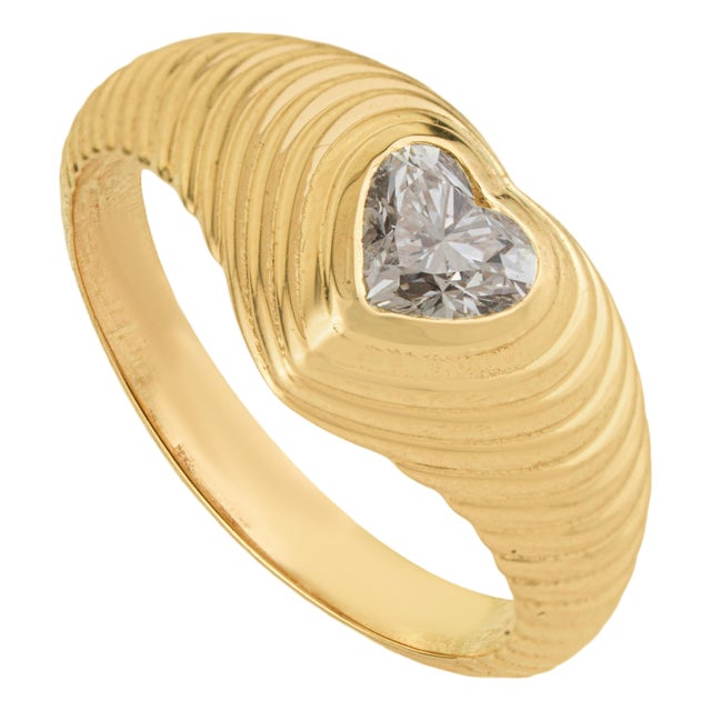 Gypsy Set 0.61ct Heart Cut Diamond Pinky Ring Size 9 in 14k Solid Yellow Gold For Sale