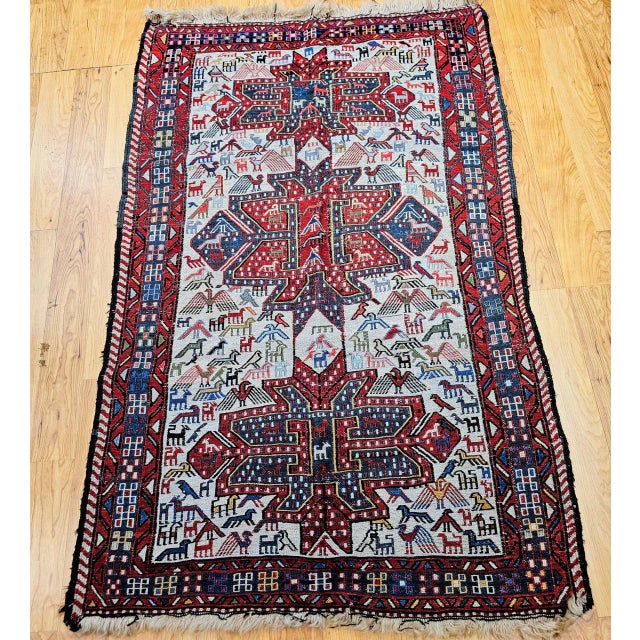 Textile Antique Caucasian Soumak Area Rug, Handwoven Wool, Tribal Bird Motifs Design, 3' x 5' For Sale - Image 7 of 14