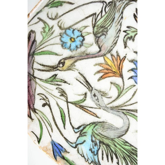 19th Century Antique Persian Hand Painted Round Tile W/Birds & Flowers For Sale - Image 4 of 5