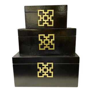 Asian Style Black Jewelry Boxes - Set of 3 For Sale
