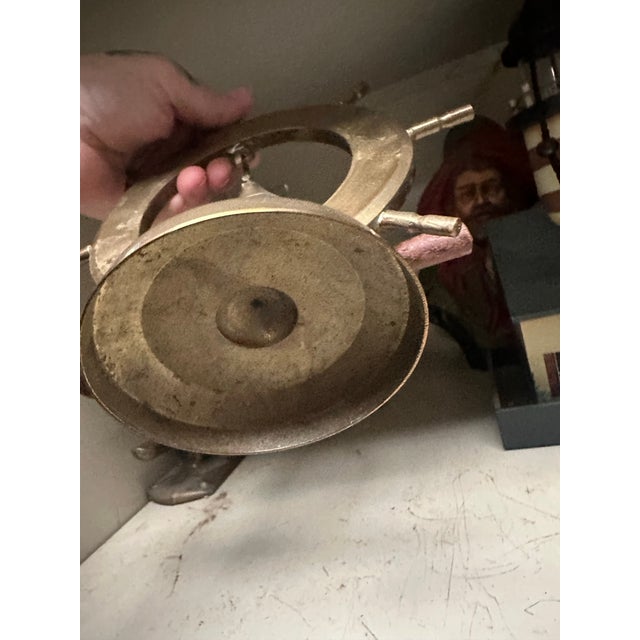 Vintage Ships Wheel Bell Made of Brass With Wooden Striker For Sale In Atlanta - Image 6 of 8