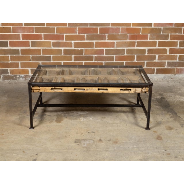 Contemporary Coffee Table Made with Antique Door Fragment on Custom Iron Base For Sale - Image 9 of 12