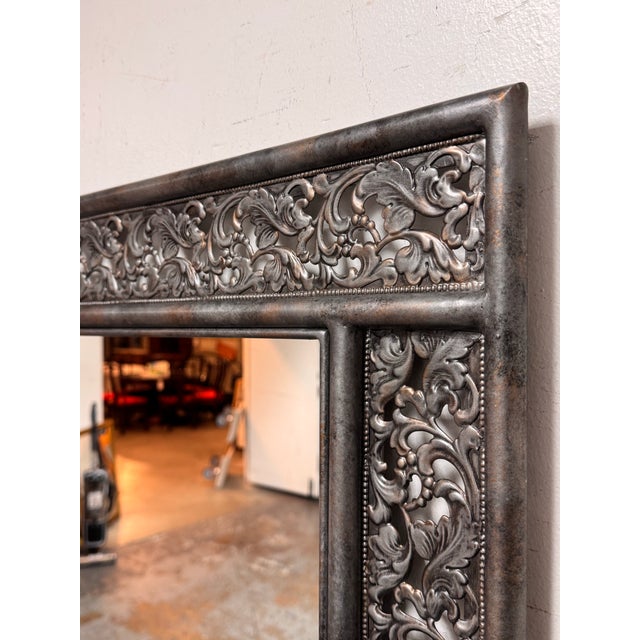 Silver Metal Botanical Rectangular Wall Mirror For Sale - Image 8 of 12