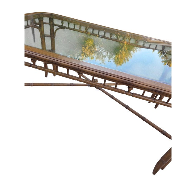 Petite Thomasville Vintage Faux Bamboo Glass Top Dining Table Hollywood Regency For Sale - Image 12 of 18