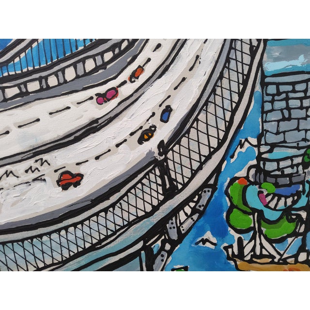 Blue Original Mid Century Cityscape Painting of the Brooklyn Bridge by Edward Sokol 1979 For Sale - Image 8 of 18