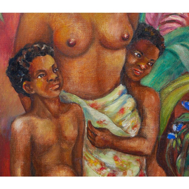 F. Cohen Warm-Toned Abstract Figurative Black Art Portrait of a Mother with Children, 20th Century For Sale - Image 12 of 12