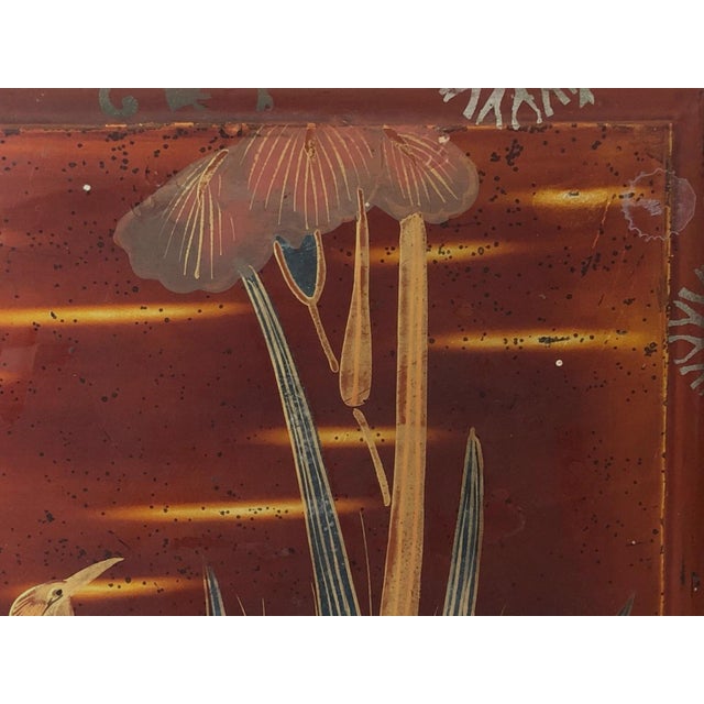 1950s Old Japanese Hand Painted Bird on Pond W Plants Lacquer on Wood Box For Sale In Reno/Lake Tahoe - Image 6 of 11