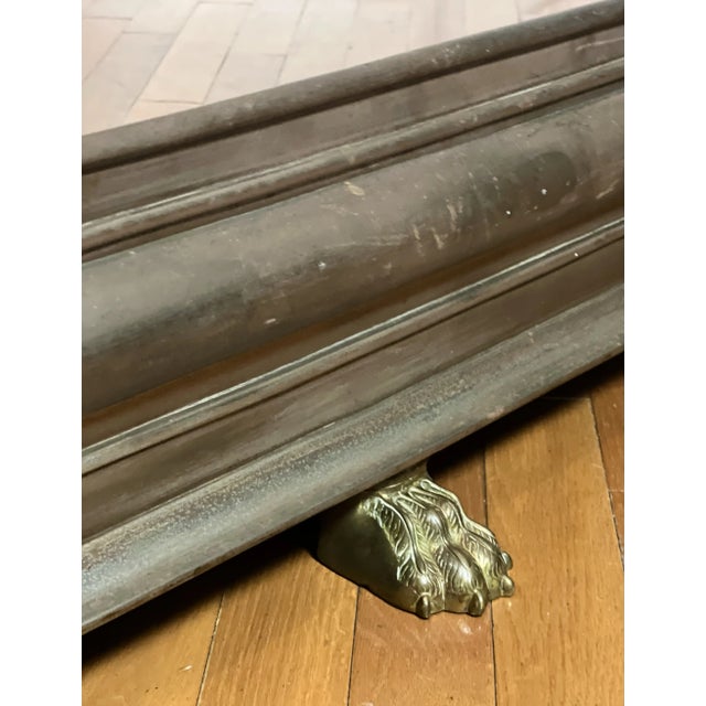 19th Century English Patinated Steel and Brass Fireplace Fender With Paw Feet For Sale In Philadelphia - Image 6 of 11