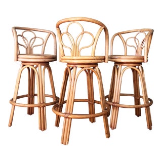 Vintage Rattan Bentwood Bar Stools - Set of 3 For Sale