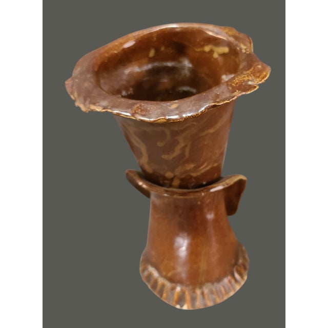 Folk Art Vintage Mud Glazed Pottery Folk Art Hand Molded Figural Face Vase For Sale - Image 3 of 10