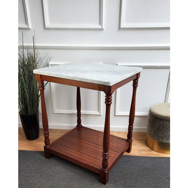 Mid-Century Italian Modern Wood and White Marble Top Work or Side High Table, 1930s For Sale - Image 6 of 7