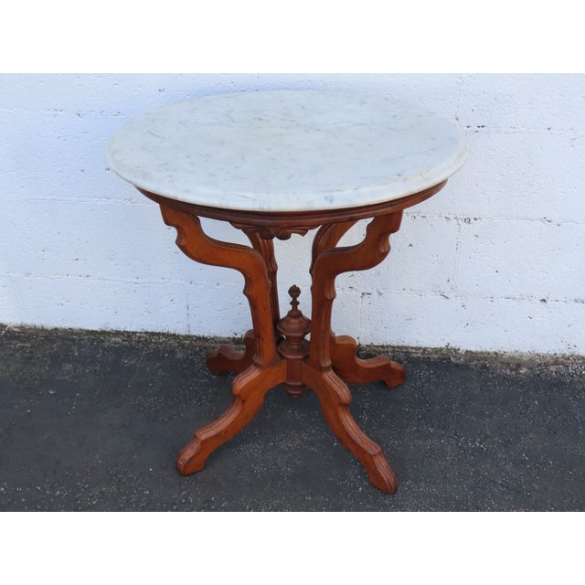 Late 1800s Victorian Eastlake Marble Top Carved Side Table 6909 For Sale - Image 18 of 18