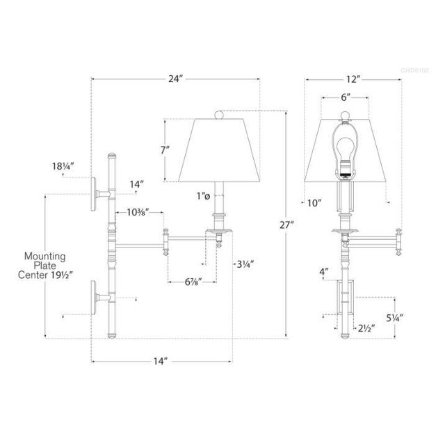 Traditional Chapman & Myers for Visual Comfort Signature Dorchester Double Backplate Swing Arm in Polished Nickel with Black Paper Shade For Sale - Image 3 of 3