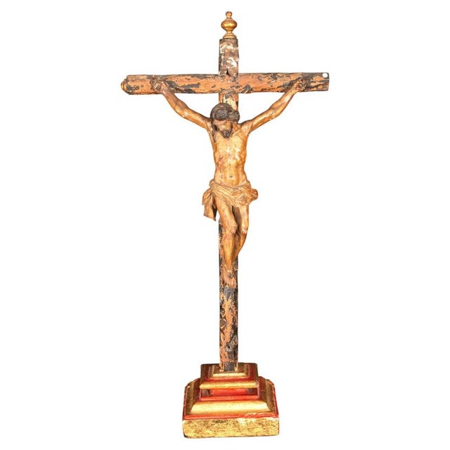 Spanish Baroque Carved Polychrome Crucifix, 1600s For Sale - Image 12 of 12
