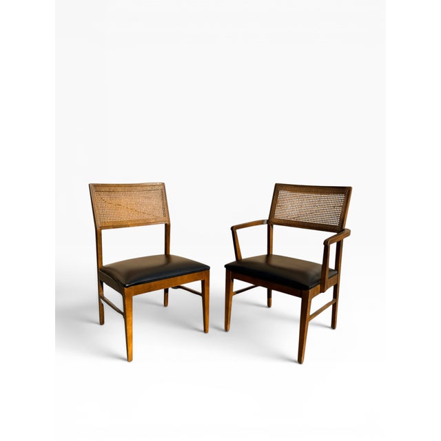 Mid-Century Modern Mid Century Lane Dining Chairs • Walnut + Cane Back • Set of Four For Sale - Image 3 of 7