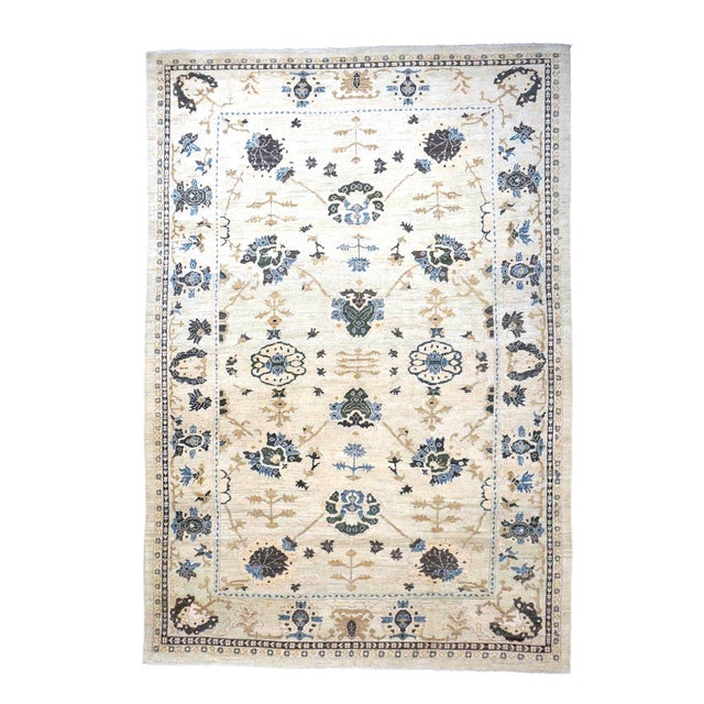 Condition: New Origin: Turkey Design: Oushak Actual size: 9'2" x 13'2" Thickness: 1/4" Colors: Ivory, Blue, Olive, Tan,...
