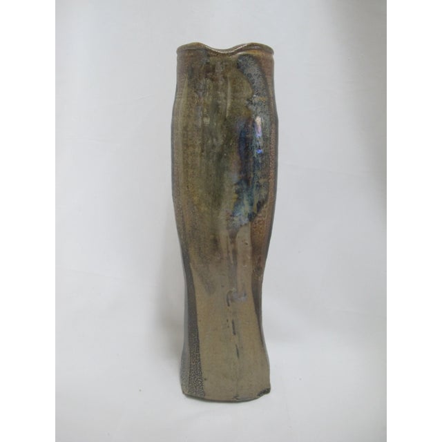 Rustic Sarah Johnstone Abstract Salt Glazed Stoneware Pottery Vessel 16 1/4" Vase For Sale - Image 3 of 14